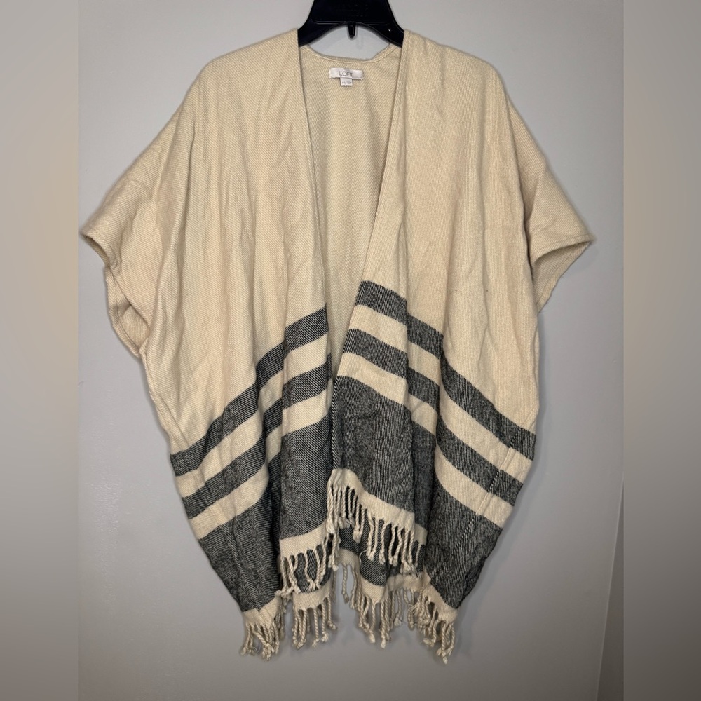 Loft Striped Fringe Poncho